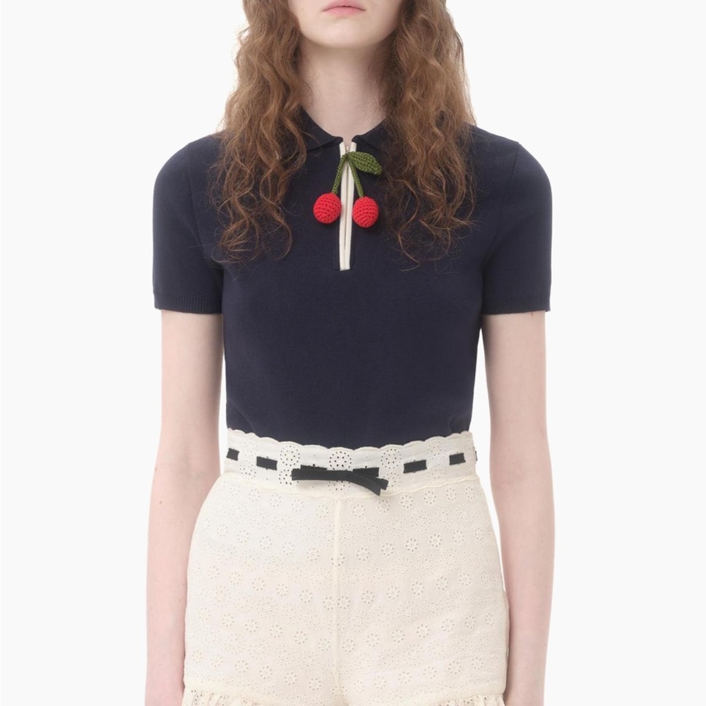 Valentino Navy Top with Cherry Accent Like New L